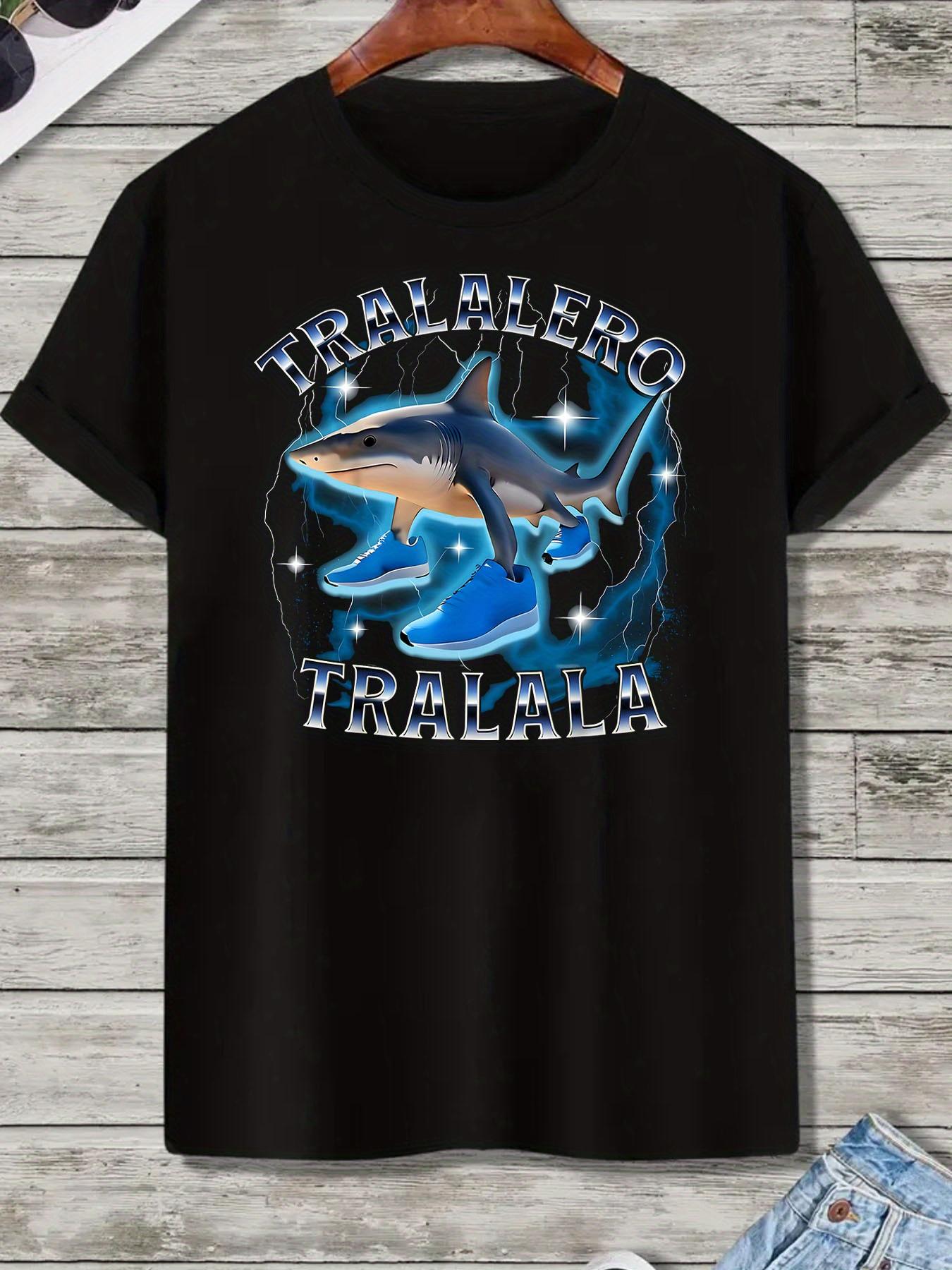 

Тралалеро Тралала Мужская Забавная Мультяшная Футболка с Графикой Акулы в Обуви - Ретро Стиль Круглый Вырез Короткий Рукав Повседневная Летняя Футболка L