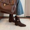 Retro Huge Good-looking Low-heeled Thin Boots Early Autumn Foreign Coffee-colored Suede Old Money Wind Small Short Boots