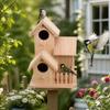 1pcs 4 Hole Design Wooden Birdhouse Handmade Craft Garden Bird House  DIY Craft Activity