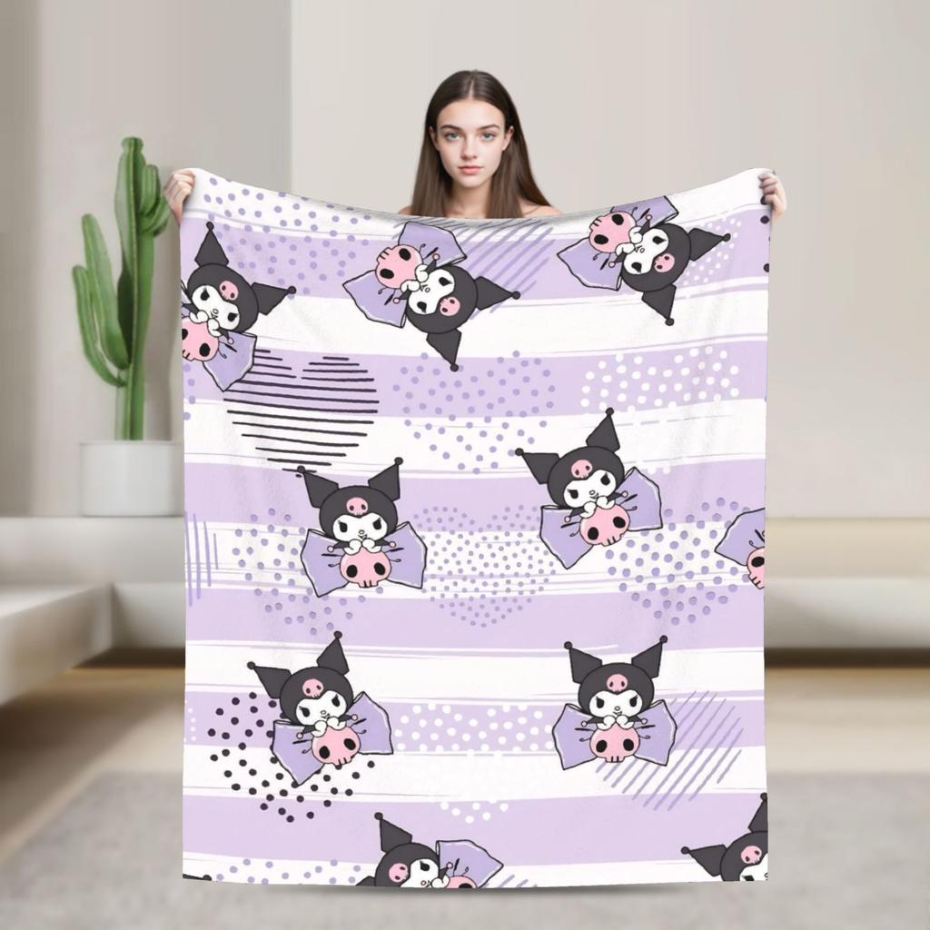 Kuromi Halloween Plaid Blankets Fleece Summer Portable Super Warm Throw Blanket for Home Bedroom Rug Piece