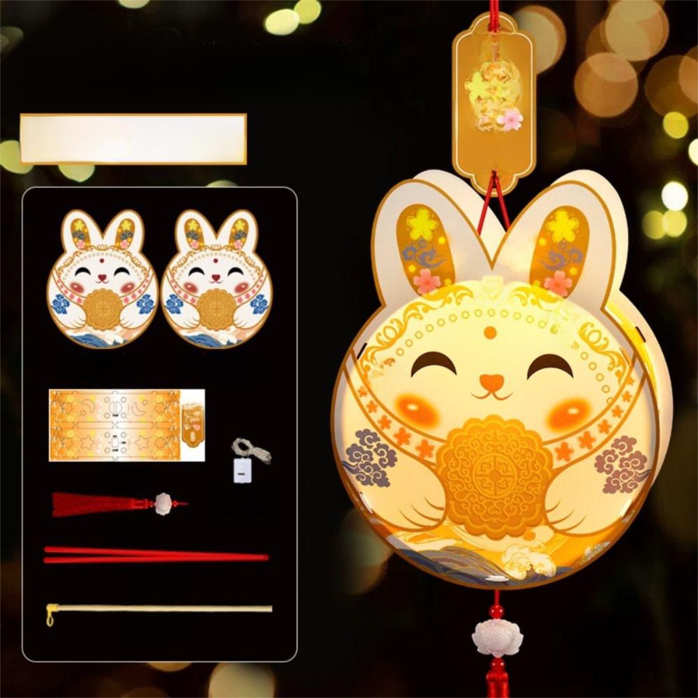 Glowing Handheld Rabbit  Lantern Handmade DIY Lantern Material Kit Light-Up Bunny Lantern  Props