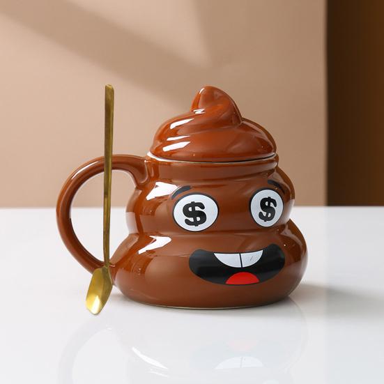 Ceramic Poop Cup 500ml Creative Coffee Mug with Spoon Comfortable Grip Tea Mug Novelty Drinkware Gifts