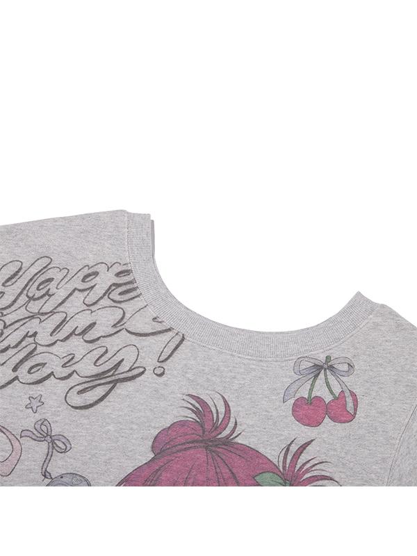 KIRSH X Pitu Graphic Off-Shoulder Crop Sweatshirt [Melange Grey]