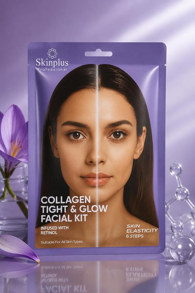 SKINPLUS Professional 6-Step Facial Kit| Infused Actives for Hydration, Brightening & Skin Elasticity | Suitable for All Skin Types (Collagen Tig
