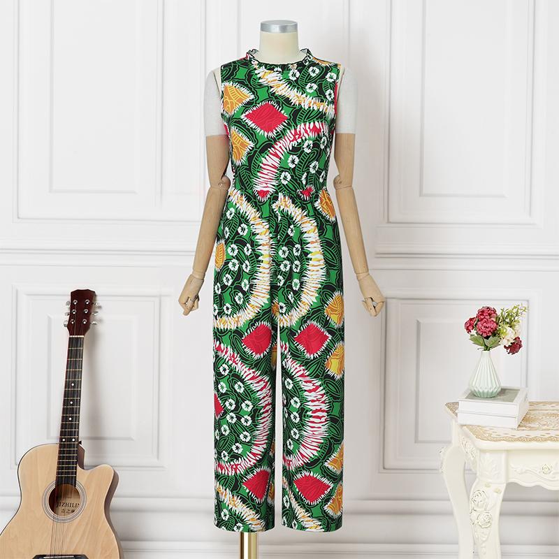 VONDA Women O Neck Sleeveless Hawaiian Print Casual Beach Holiday Long Jumpsuits Rompers