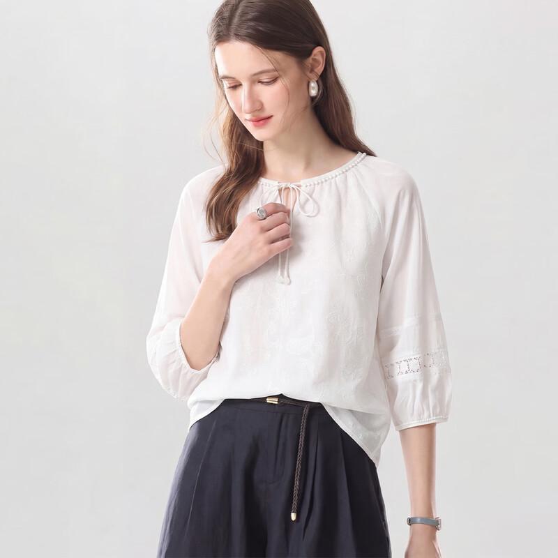 Snowforte Women s Silk-Blend Embroidered T-Shirt L