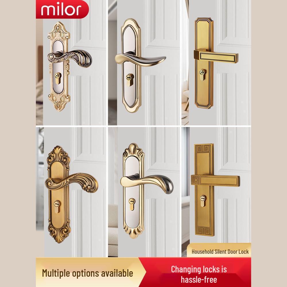 Universal Interior Door Lock Set: Silent Three-Piece Black Handle for Bedroom or Old Door Replacement