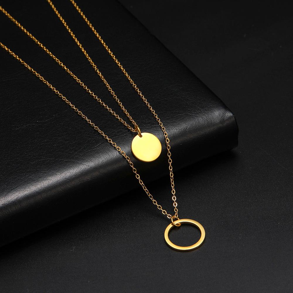 LIKGREAT Multi Layers Bar Coin Pendant Necklace Moon Star Cross Neckchain for Women Stainless Steel Chain Choker Jewelry NotFade