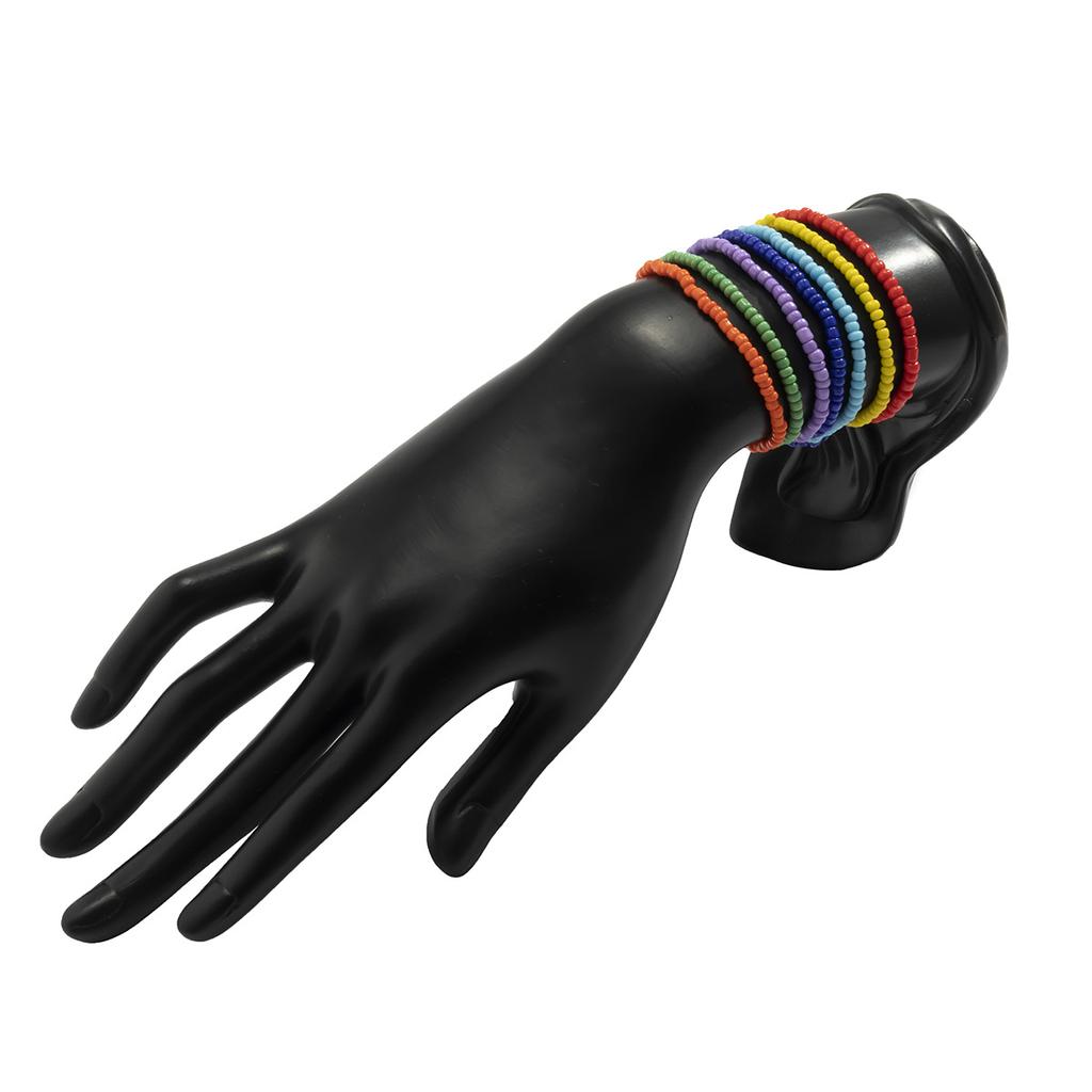 Retro Rainbow Rice Bead Necklace Set, Stylish And Simple, Stackable Woven Beaded Necklace