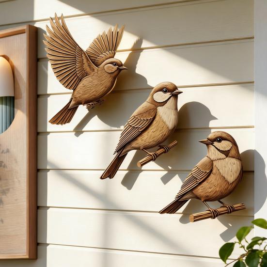3 Pcs Wooden Sparrow Wall Art Rustic 2D Flying Birds Wall Hanging Decor for Living Room Bedroom Nursery Kids Room Farmhouse