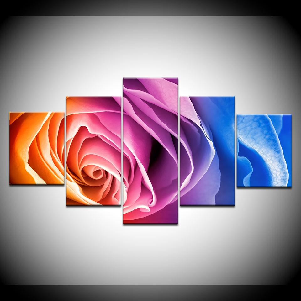 The colorful art rose flowers 5 Panel HD Print wall posters Canvas Art Painting For home living room decoration