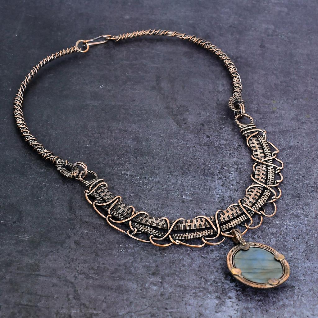 Natural Labradorite Gemstone Handmade Copper Wire Wrap Jewelry Necklace 18" Z7z91