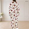Women Plus Size Round Neck Long Sleeve Top And Long Pants Printed Two Piece Set