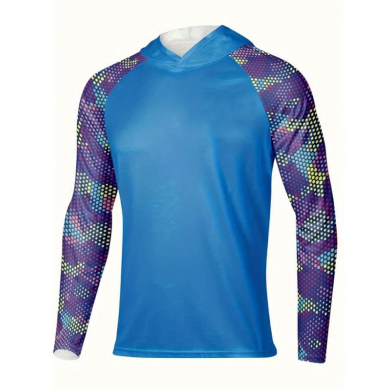 

Men s Outdoor Sports Long-Sleeved Hoded Fishing Wear Lightweight Sun-Protection UPF+50 Luya Fish 5XL