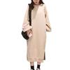 Xppe Long Balloon Fleece Solid Round Plus Perfect for Fall and Winter Outings Women's Dress, Casual, Slit, Sleeves, Lining, Color, Warm, Neck, Sizes,