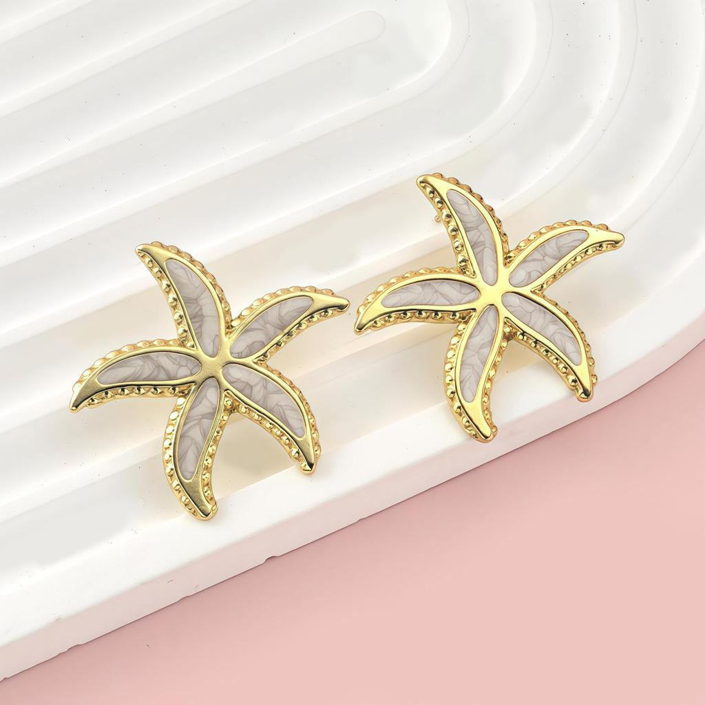 New Fashion Stainless Steel Starfish Drip Oil Earrings for Women - Light Luxury Versatile Ear Jewelry