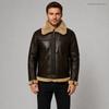 Herren Retro Flieger Kunstleder Winterjacke, Weicher Lammfellkragen und Bündchen, Verstellbarer Taillengürtel, Funktionale Reißverschlusstaschen