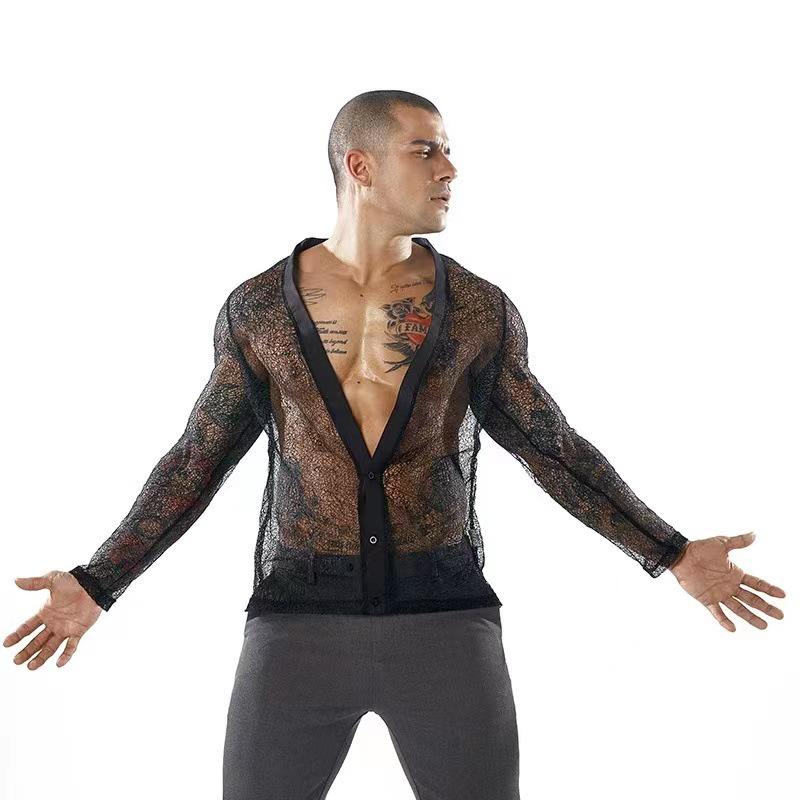 

Літній чоловічий кардиган з сітки однотонного кольору з довгим рукавом ПОЛО 2023 M чорний