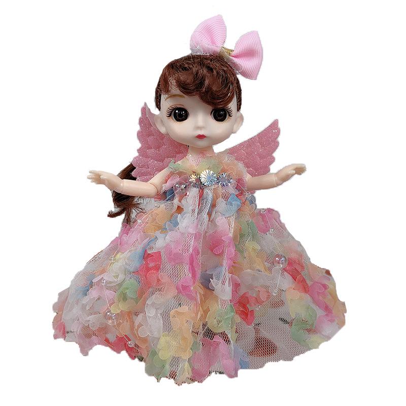 17cm 8-Point BJD Princess Doll with Denim Wedding Dress - 6-Inch Dress-Up Toy Set with Tops and Shorts