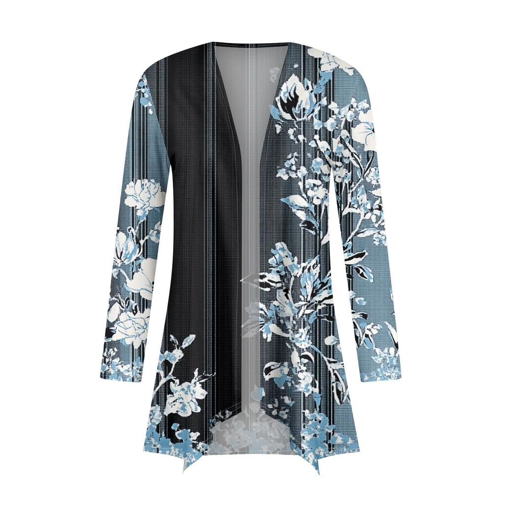 Women's Fashion Casual Vintage Floral Printed Mid-Length Cardigan Jacket