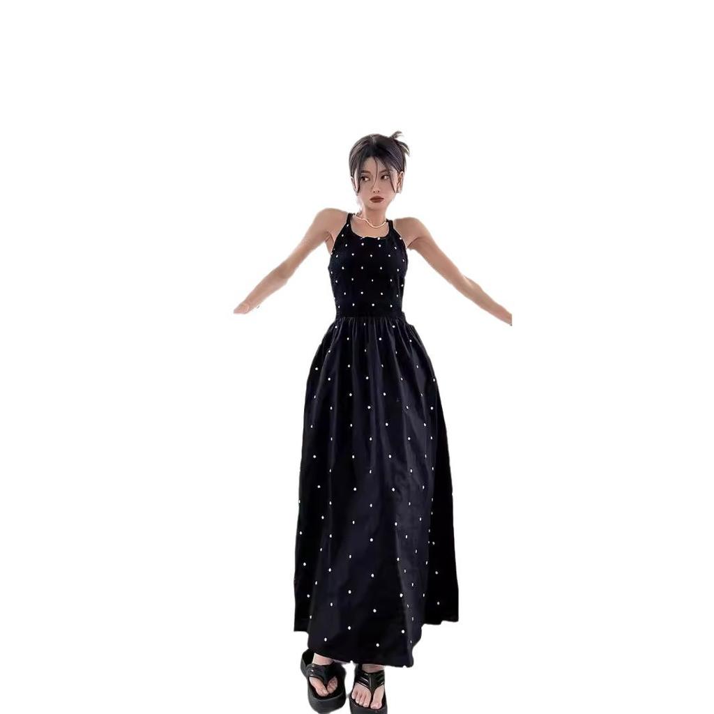 Sanya travel photo clothes women's summer seaside vacation beach dress super fairy polka dot backless suspender dress