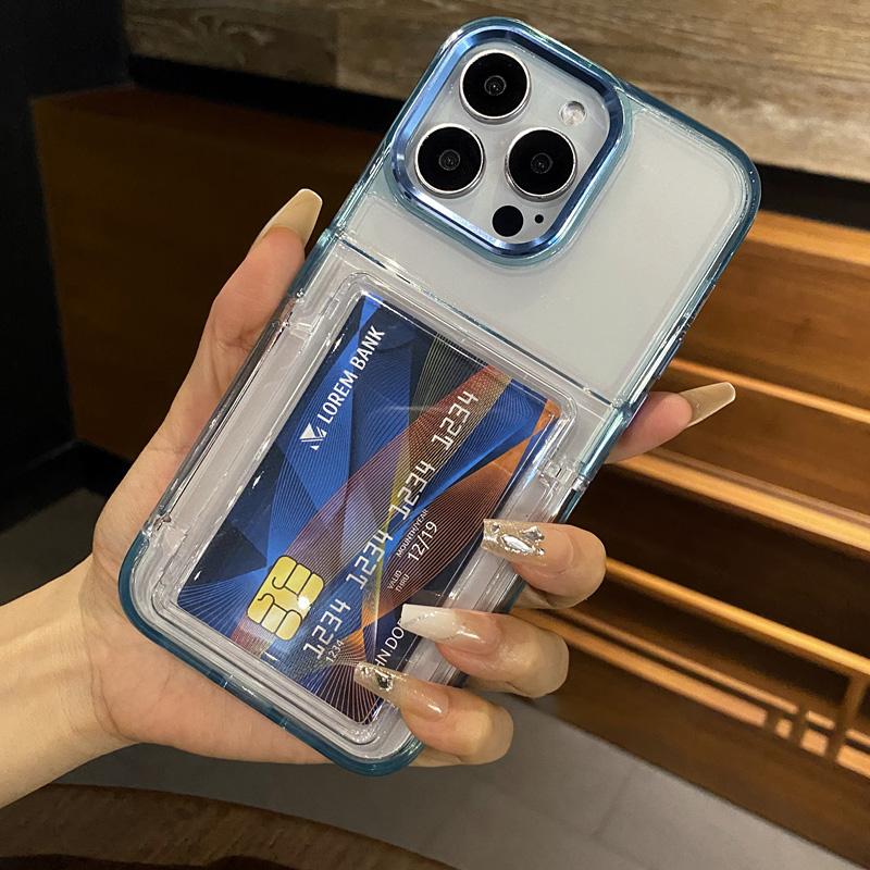 Luxury Transparent Card Slot Holder Wallet Shockproof Case For iPhone 16 15 14 12 11 13 Pro Max 15 Plus Clear Hard Acrylic Cover