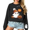 Unisex Halloween Print Long Sleeve Neck Sweatshirt, Lightweight Pullover Casual Top for Men and Women