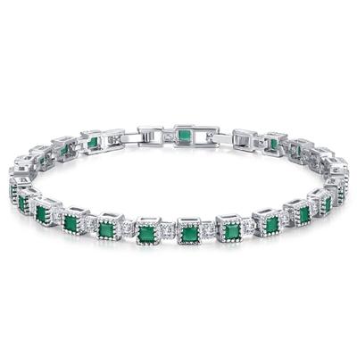 Vintage 925 Sterling Silver Emerald Gemstone Bangle Charm Wedding Cocktail Bracelet Fine Jewelry