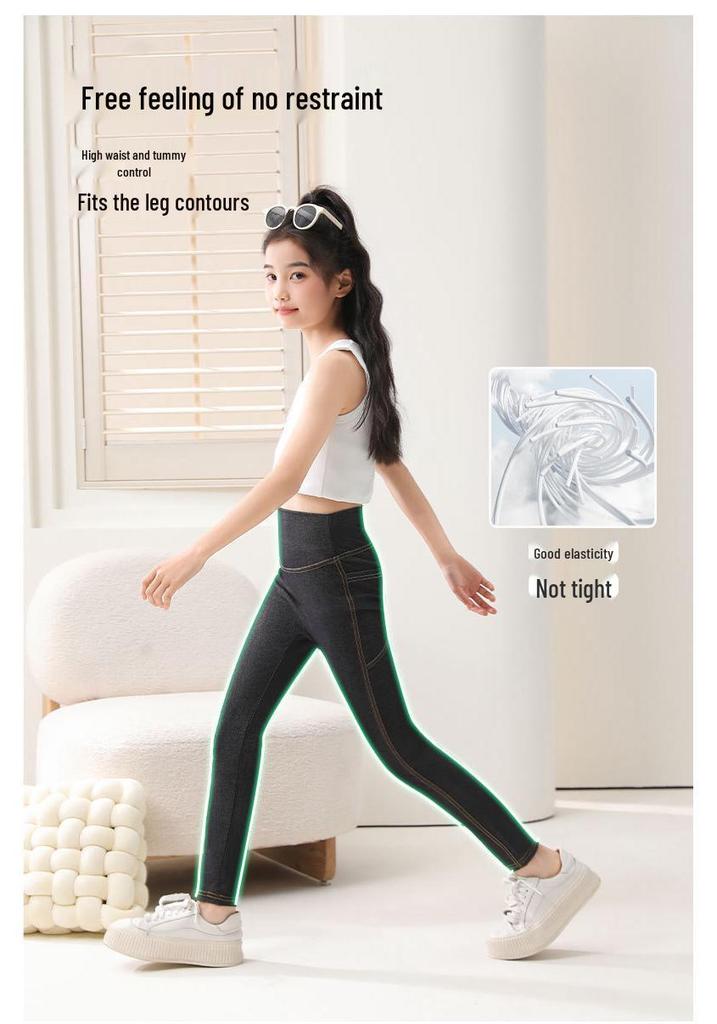 Stylische Mädchen Leggings im Slim Fit Look aus Imitation Denim für Frühling und Herbst: Elastische, Lange Hosen für Kinder