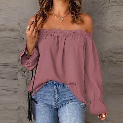 Sexy Off Shoulder Tops Women Shirt Spring And Autumn Fashion Slash Neck Chiffon Blouse Solid Women Clothes 25086