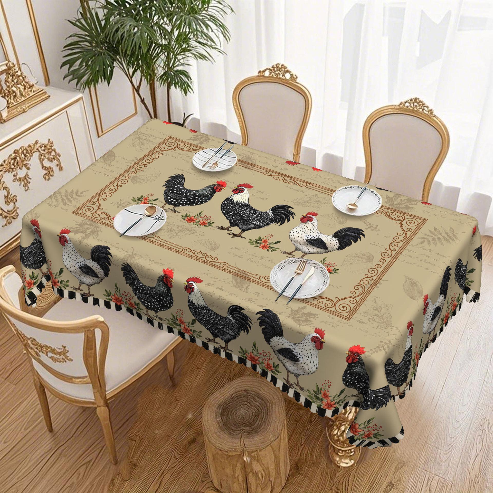 Винтажная пасторальная круглая скатерть, узор с петухами и цветами, европейская деревенская бытовая скатерть, тканевая скатерть Round tablecloth-152x152cm