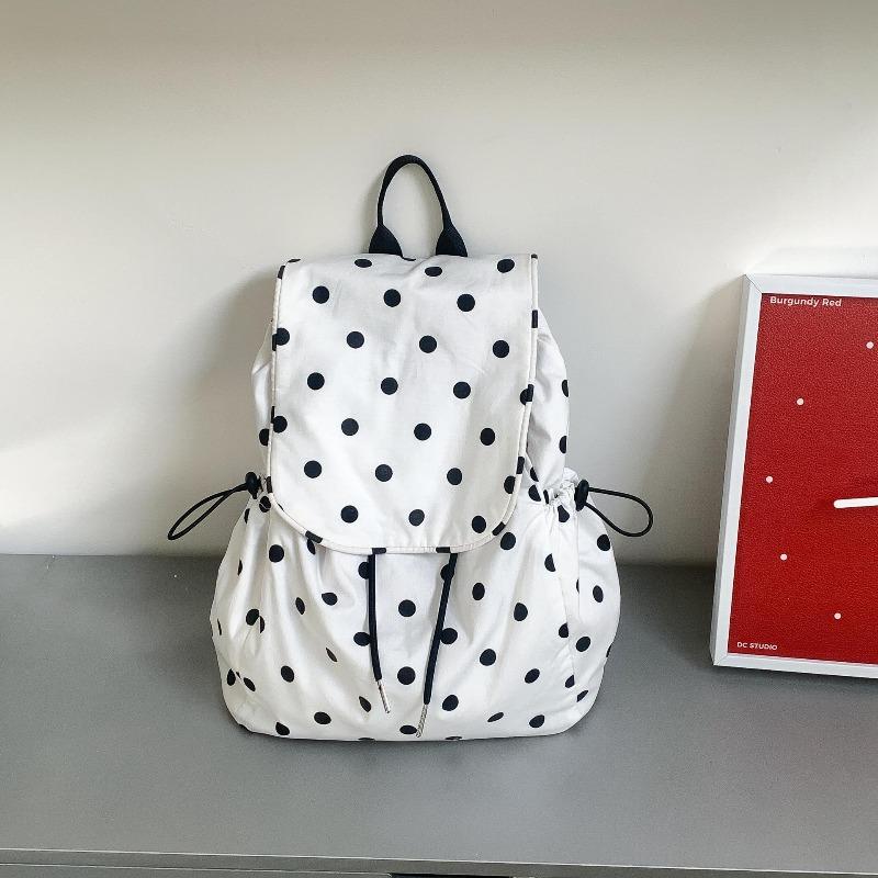 New Polka Dot Backpack Trend Daily Travel College Student School Bag Flip Drawstring Casual Backpack