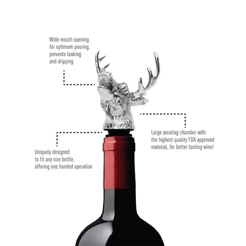 Stainless Steel Deer Stag Head Wine Pourer Unique Wine Bottle Stoppers Wine Aerators Bar Tools