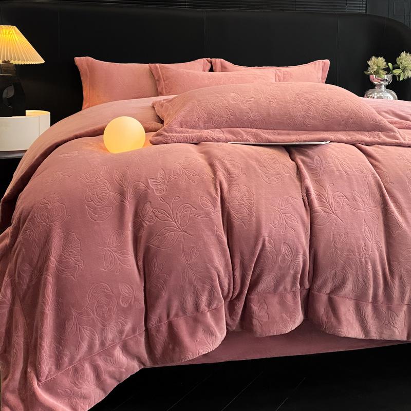 

4,5 кг | Тяжелый молочный флис 4 предмета, однотонный полностью выбитый флисовый пододеяльник, легкий роскошный утолщенный теплый комплект из трех предметов 1.8m bed sheet model 4pc quilt cover 2*2.3m