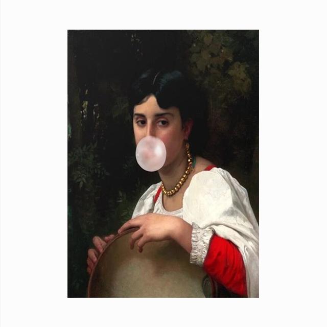 Vintage Picture Painting Elegant Women Print Bubble Gum Posters and Prints Retro Decorative Wall Pictures for Living Room