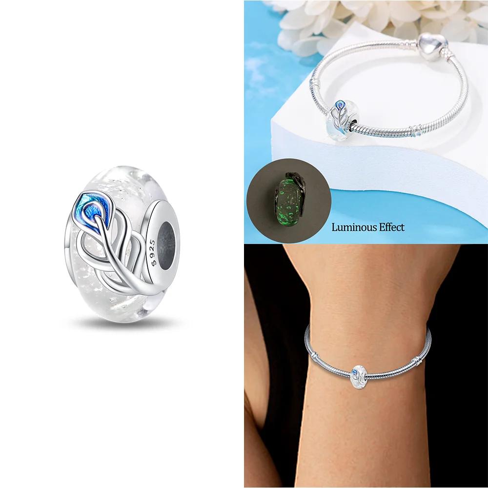 925 Silver Bracelet Women Diy Jewelry Gift Accessories Charms Beads Pink Murano Glass Blue Flower Butterfly Beads
