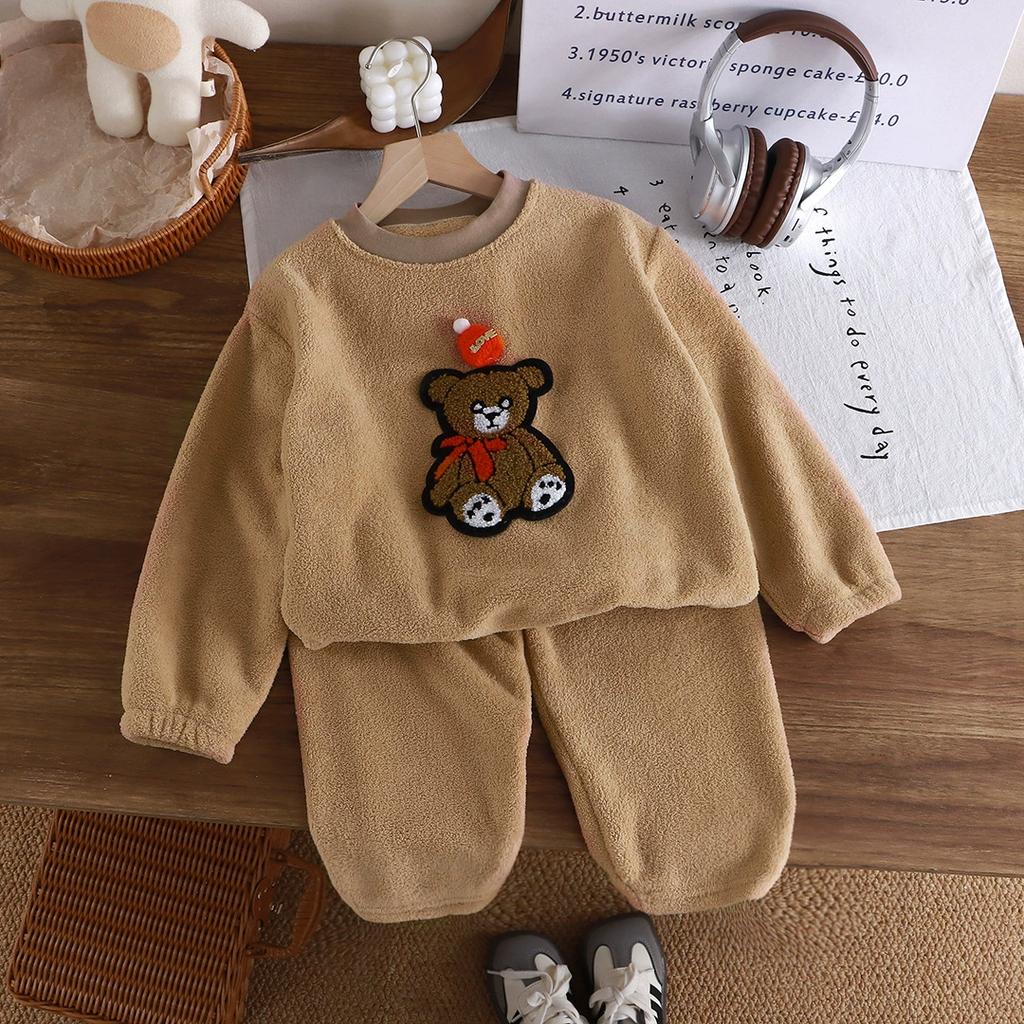 Autumn and Winter Plus Velvet Thickened Children's Pajamas for Boys and Girls Warm Home Service Suits Children's Clothing
