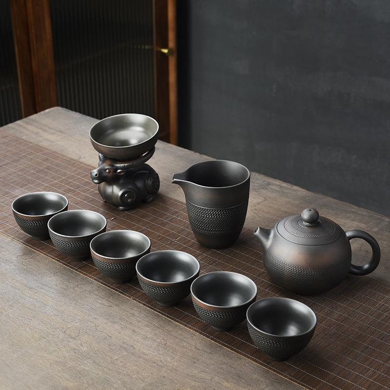 Purple Clay Jumping Knife Kung Fu Tea Set2025New Retro High-End Household Tea Brewing Special Gaiwan Teapot Teacup