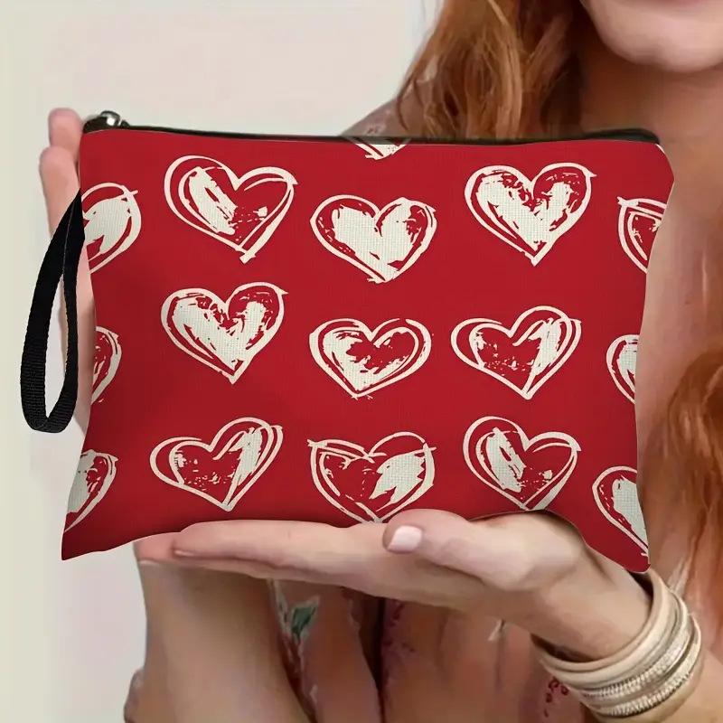 1pcs Women's Fashion Makeup Bags with Heart Design, for Travel and Daily Use, Perfect Gift for Ladies Stylish Accessory