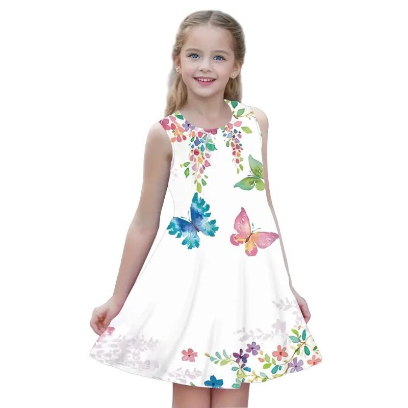 Stylish Cute Comfortable Butterfly Print Children's Sleeveless Women's Clothing Dresses Girls