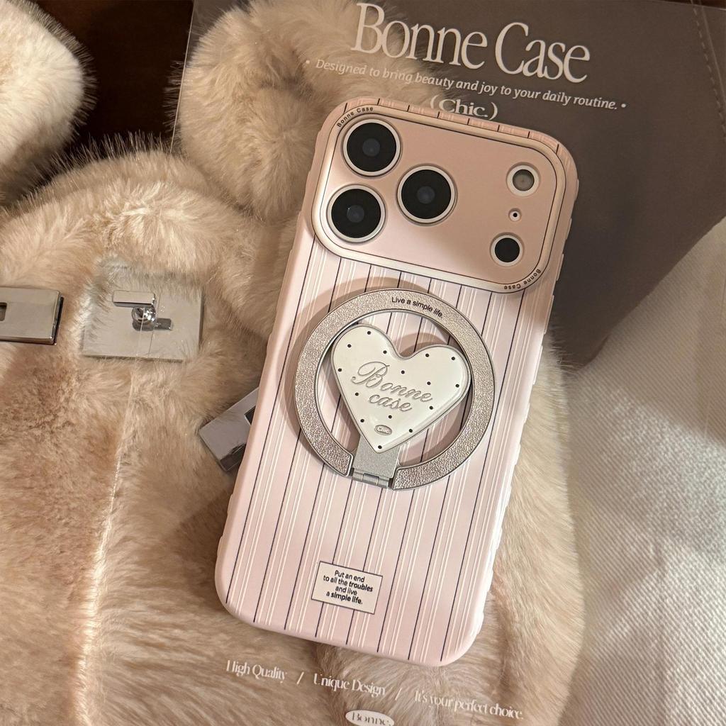 Creative Striped Heart-Shaped Stand Phone Case for iPhone 16, iPhone 17, iPhone 17 Pro Max