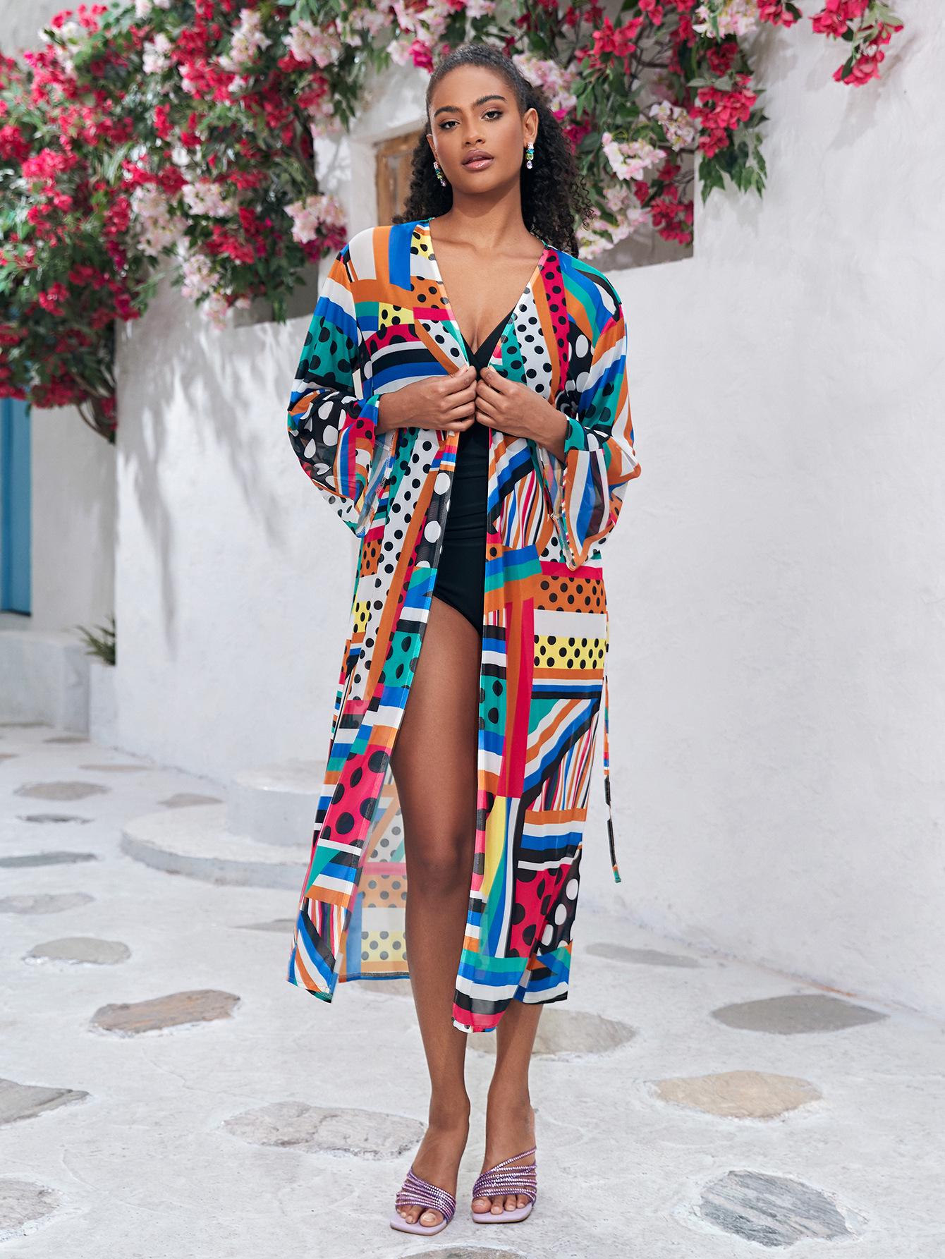 

Leopard Print Mesh Beach Cover-up Cardigan One Size