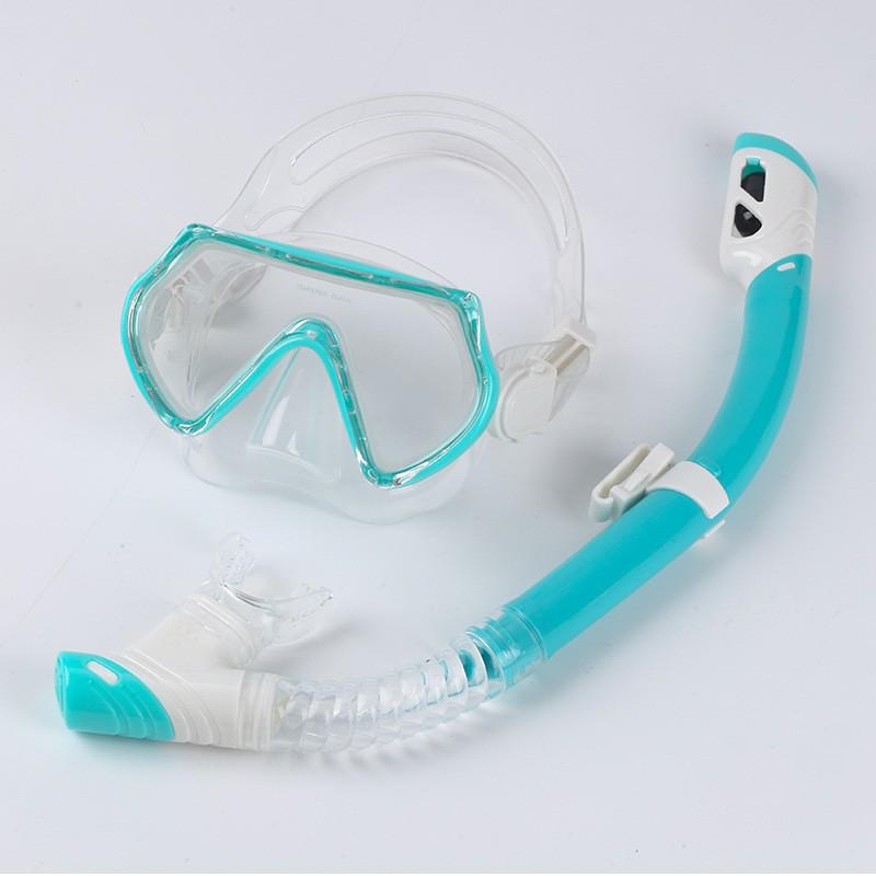 Maschera da Immersione in Silicone per Bambini e Adulti con Snorkel - Lente in Vetro Temperato HD, Montatura Grande