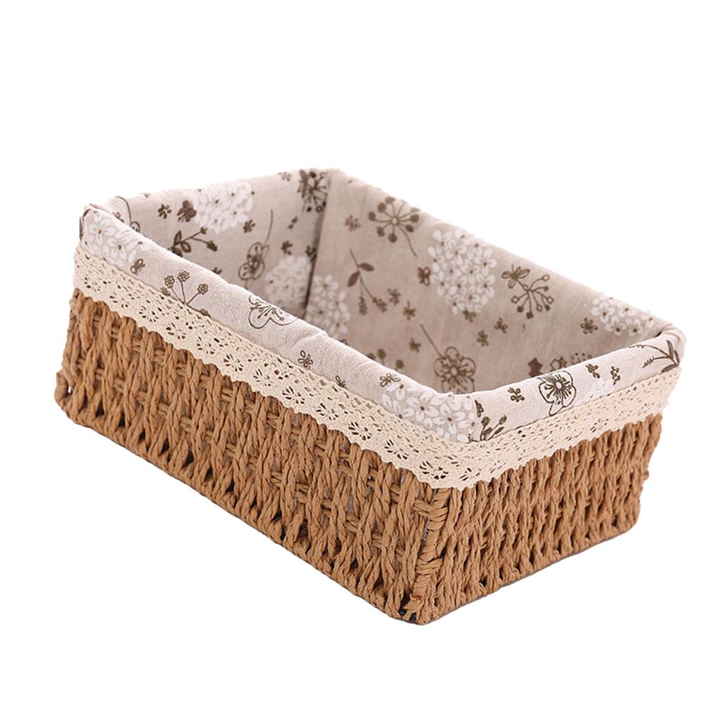 Woven Storage Basket Rural Fabric Wving   Desktop Storage Basket for Organizing Shelves Bedroom Bathroom Medium Size 22x16x10cm