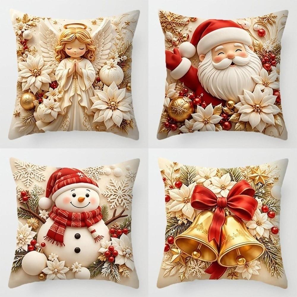 4PCS Tree Flower Christmas Pillow Covers New Year Snowman Pillow Cover Throw Cushion Case Home