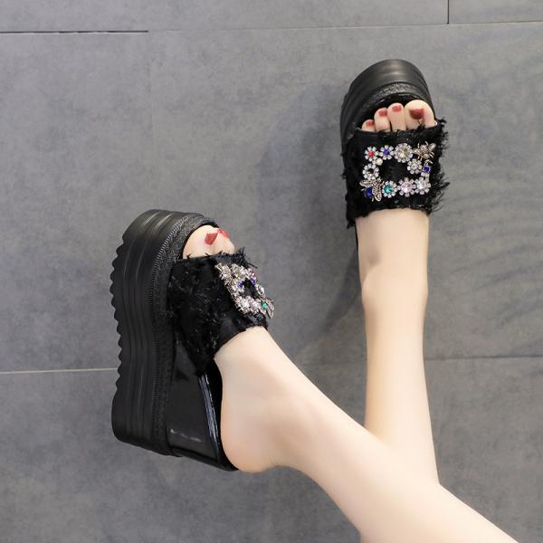 Fashion House Slippers Platform High-Heeled Shoes Lady Luxury Slides Increased Internal On A Wedge Peep Toe Designer Fashion Sexy Super