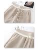 Women's Beige Acetate Wool Wide-Leg Pants - New 2024 Autumn/Winter Casual Straight-Leg Design