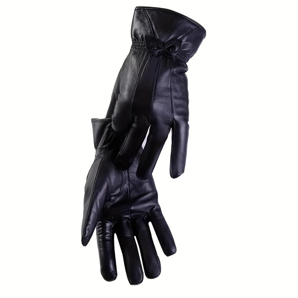 Damen Echtlederhandschuhe mit Schleifendetail - Elegante Rote, Marineblaue & Schwarze Reithandschuhe, Vollfingerwärme zum Autofahren & für Outdoor-Aktivitäten