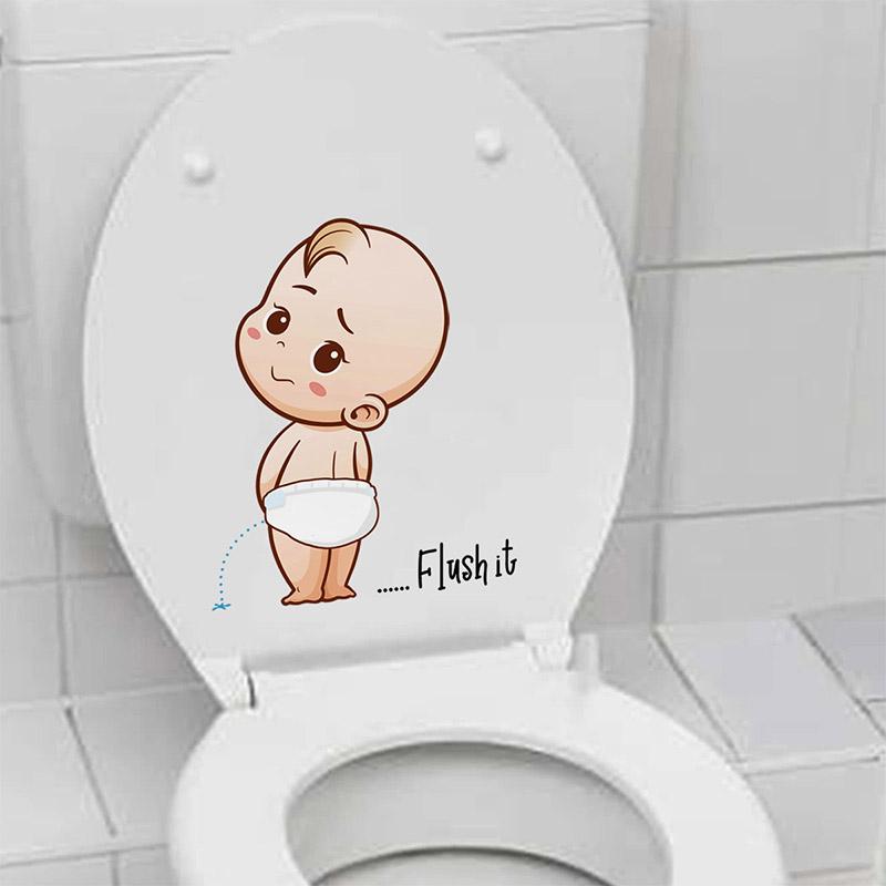 Funny Warning Toilet Stickers Cartoon Chld Urination Toilet Lid WC Door Sticker Removable Self-Adhesive Decor Paper Household