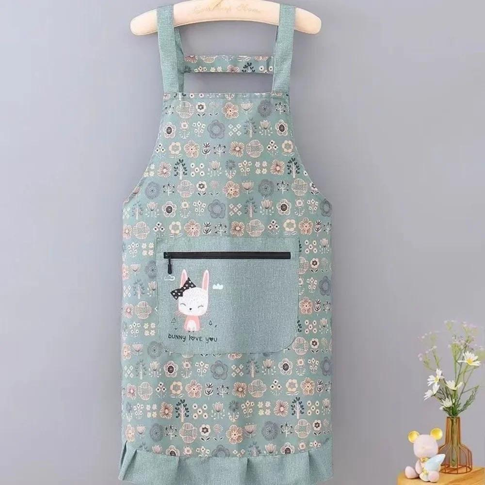 New Breathable Flower Kitchen Apron Cotton Korean Style Chef Apron Wear-resistant Catering Work Clothes for Women Girl